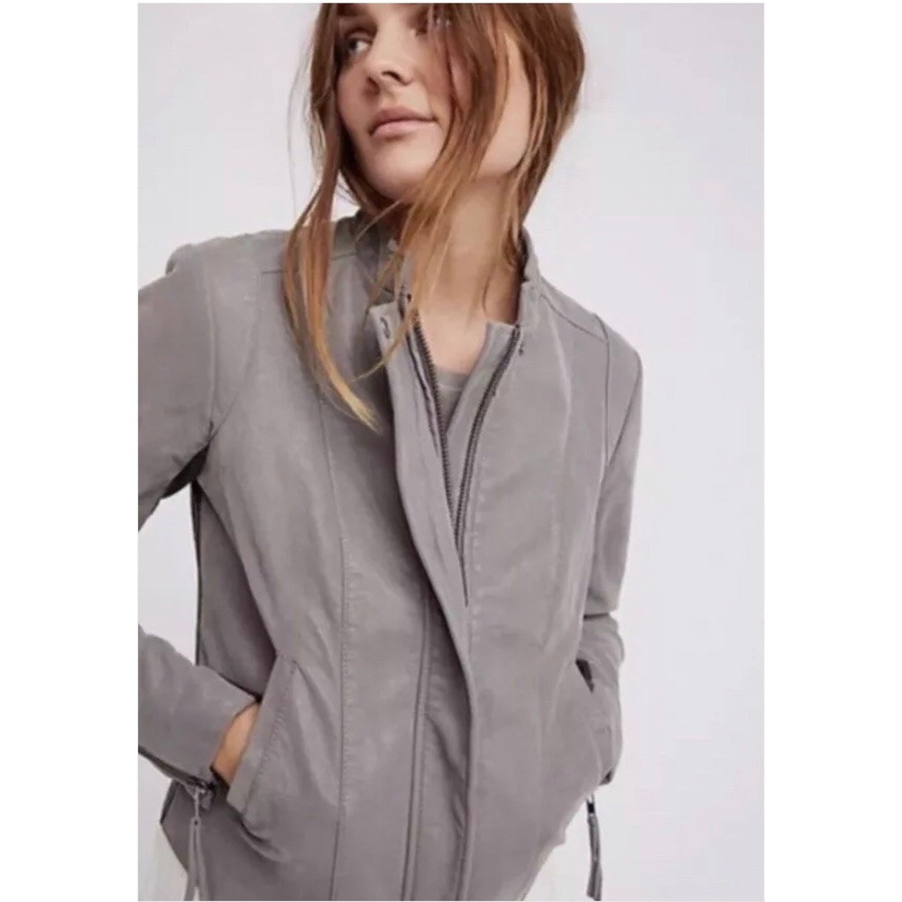 Free People Cool and Clean Vegan Leather Moto Jacket 6 Grey Neutral‎ Capsule